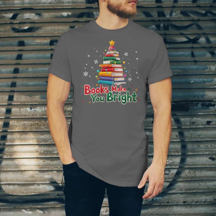 Books Make You Bright Christmas Librarian Book Lover Unisex Jersey T-Shirt