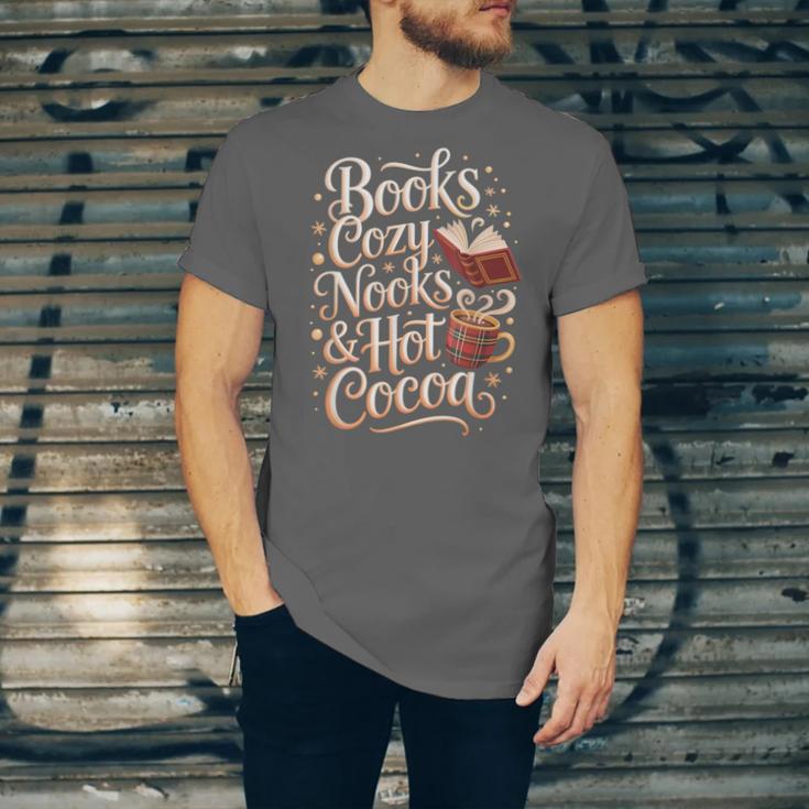 Books Cozy Nooks Hot Cocoa Winter Reading Warmth Comfort Unisex Jersey T-Shirt