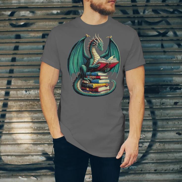 Books Dragon Reading Book Lover Unisex Jersey T-Shirt