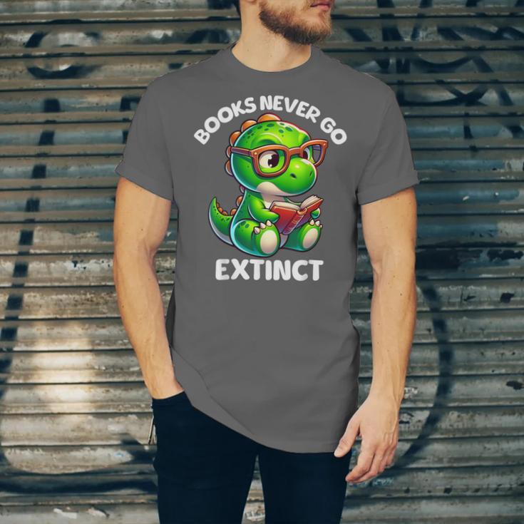 Books Never Go Extinct Reading Dinosaur Bookish Nerdy Unisex Jersey T-Shirt Books Never Go Extinct Reading Dinosaur Bookish Nerdy Unisex Jersey T-Shirt