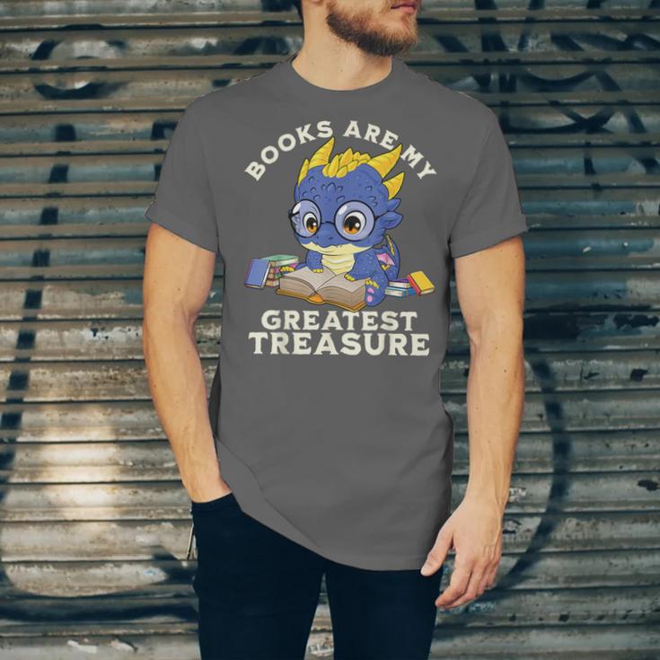 Books Are My Greatest Treasure Kawaii Dragon Reading Books Unisex Jersey T-Shirt