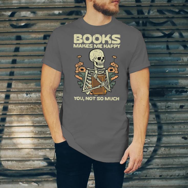 Books Make Me Happy Skeleton Read Reading Librarian Book Unisex Jersey T-Shirt