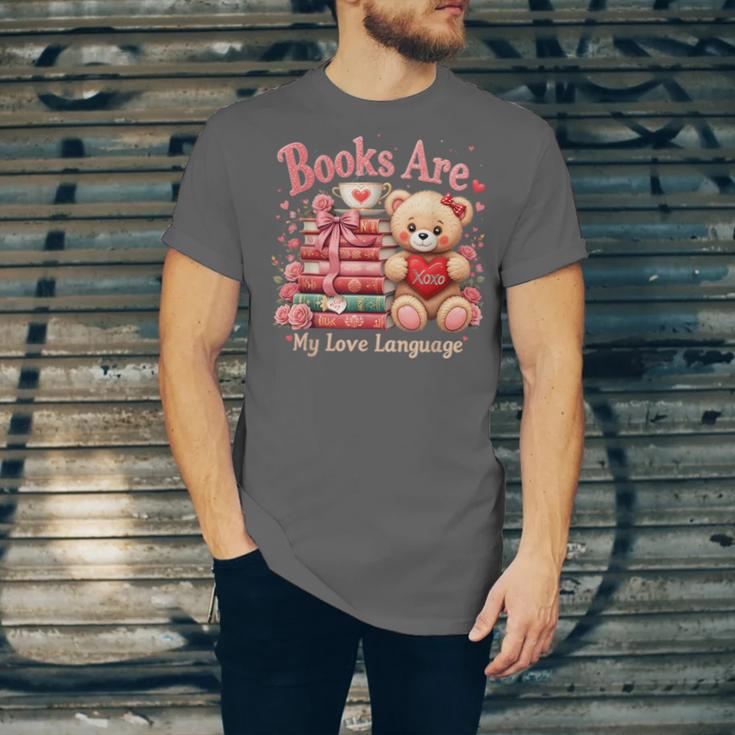 Books Are My Love Language Teddy Bear Book Lovers Valentine Unisex Jersey T-Shirt Books Are My Love Language Teddy Bear Book Lovers Valentine Unisex Jersey T-Shirt