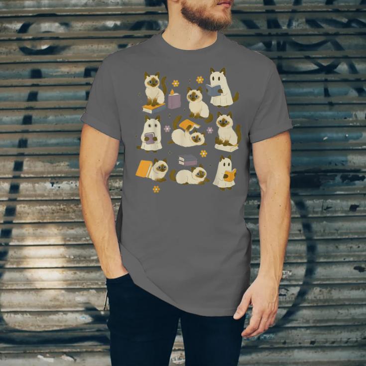 Books Lover Bookish Ghost Himalayan Cat Reading Halloween Unisex Jersey T-Shirt