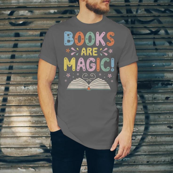 Books Are Magic Whimsical Retro Bookworm Unisex Jersey T-Shirt