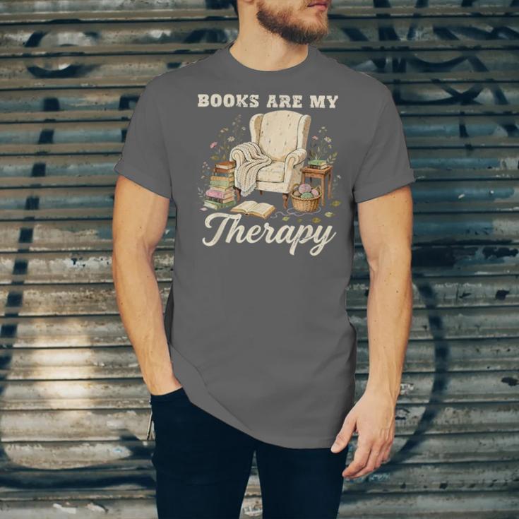 Books Are My Therapy Cozy Reading Chair Artwork Unisex Jersey T-Shirt