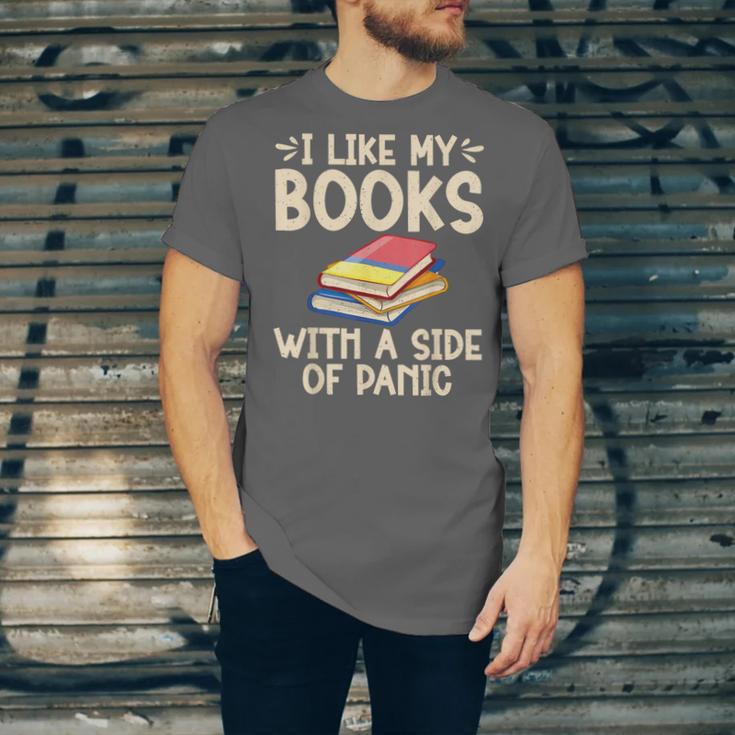 I Like My Books With a Side Of Panic Thriller Unisex Jersey T-Shirt I Like My Books With a Side Of Panic Thriller Unisex Jersey T-Shirt