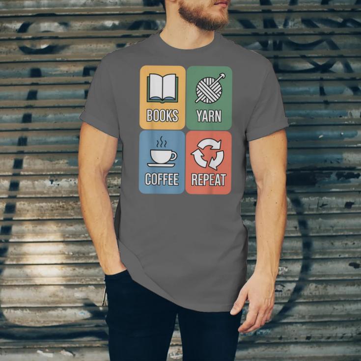 Books Yarn Coffee Repeat Crocheting Unisex Jersey T-Shirt