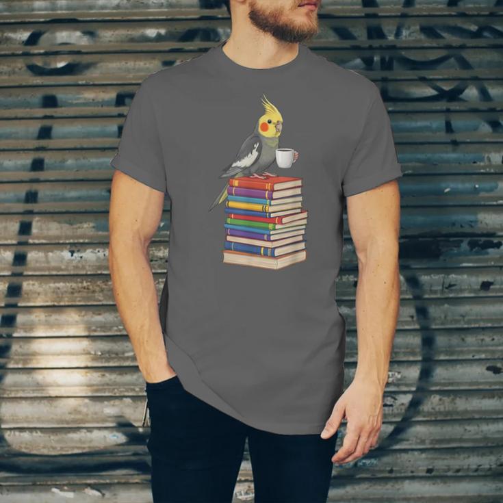 Bookworm Cockatiel Bird Reading Books Drinking Coffee Lover Unisex Jersey T-Shirt