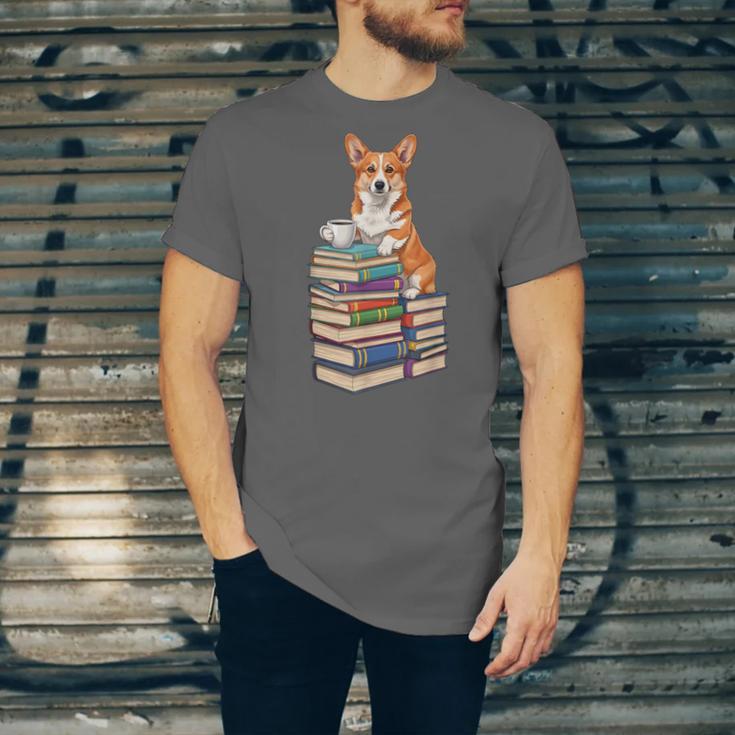 Bookworm Corgi Reading Books Drinking Coffee Dog Lover Unisex Jersey T-Shirt Bookworm Corgi Reading Books Drinking Coffee Dog Lover Unisex Jersey T-Shirt