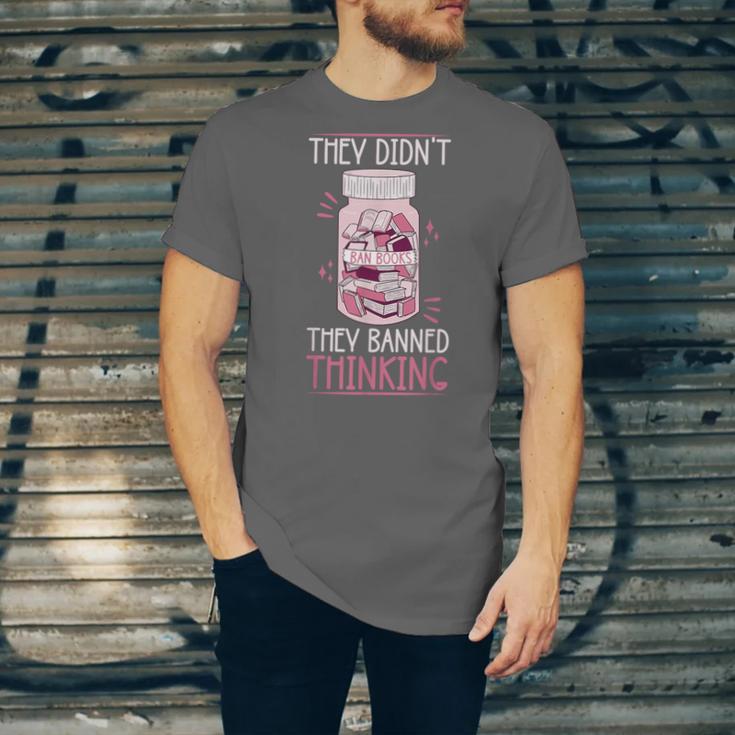 Bookworm Library Banned Book -Adults Short Sleeve Modern Crew Neck Small Straight Imported They Didn't Ban Books They Banned Thinking Unisex Jersey T-Shirt