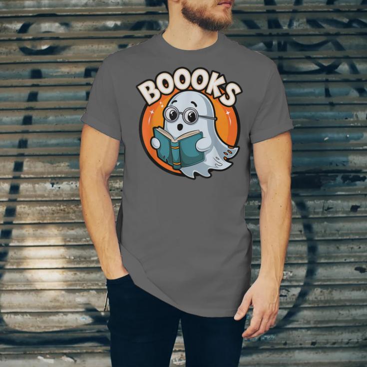 BOOOKS Cute Ghost Reading Books Halloween Unisex Jersey T-Shirt