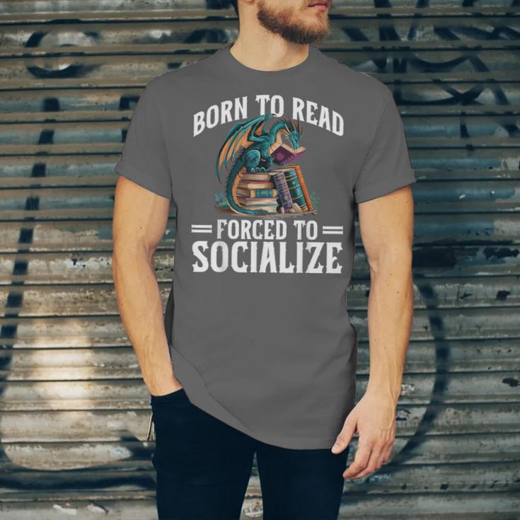 Born To Read Forced To Socialize Dragon Books Reading Unisex Jersey T-Shirt Born To Read Forced To Socialize Dragon Books Reading Unisex Jersey T-Shirt