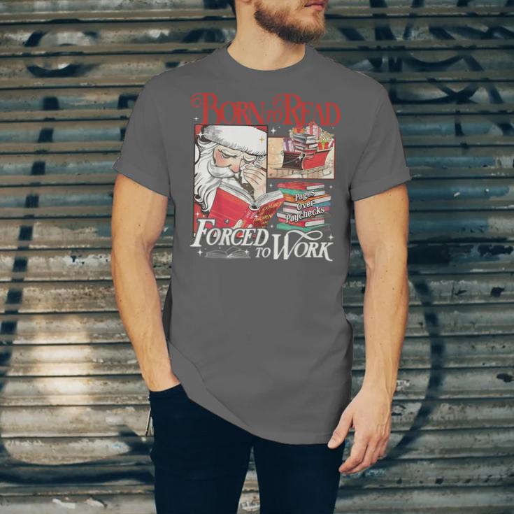 Born To Read Forced To Work Santa Christmas Book Lover Retro Unisex Jersey T-Shirt