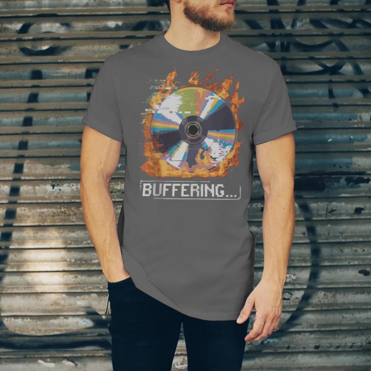 Buffering Glitched CD On Fire 2000s Nostalgia Unisex Jersey T-Shirt