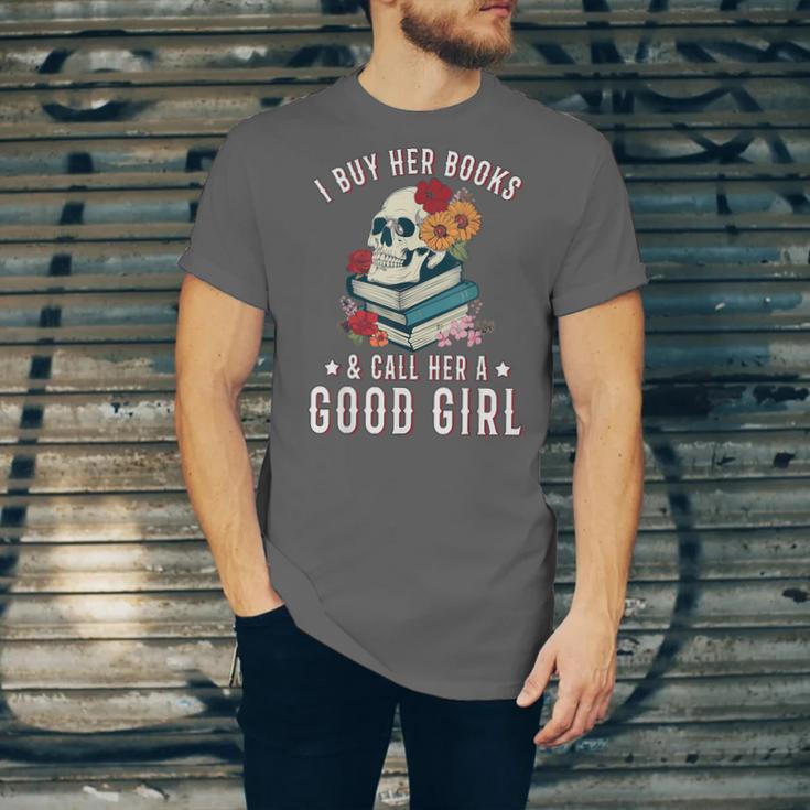 I Buy Her Books Call Her A Good Girl Book Lover Skull Unisex Jersey T-Shirt