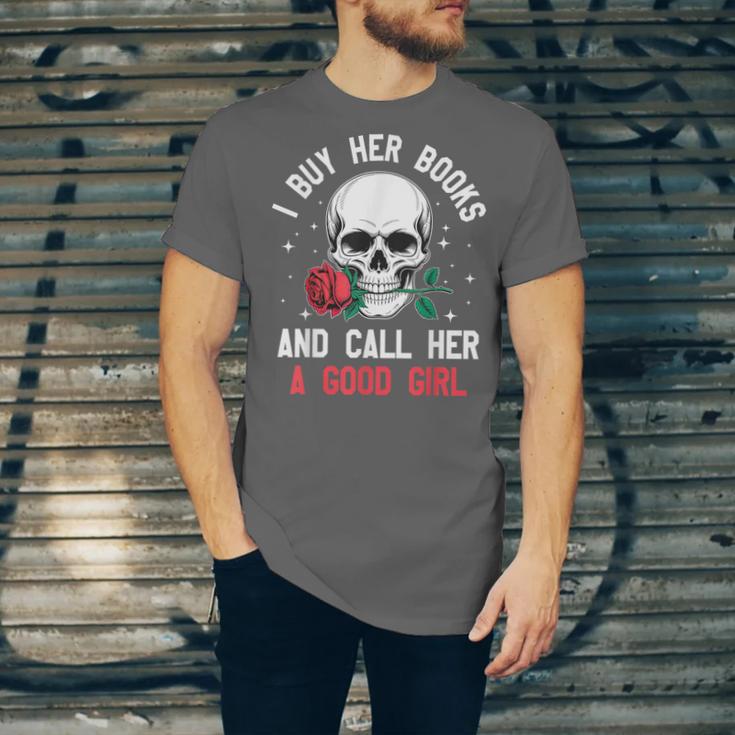 I Buy Her Books And Call Her A Good Girl Skull Rose Bookworm Unisex Jersey T-Shirt I Buy Her Books And Call Her A Good Girl Skull Rose Bookworm Unisex Jersey T-Shirt