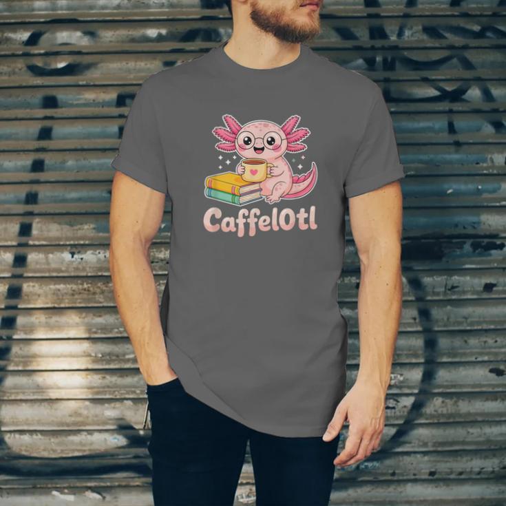 Caffelotl Cute Axolotl Pun Coffee Book Lover Kawaii Humor Unisex Jersey T-Shirt