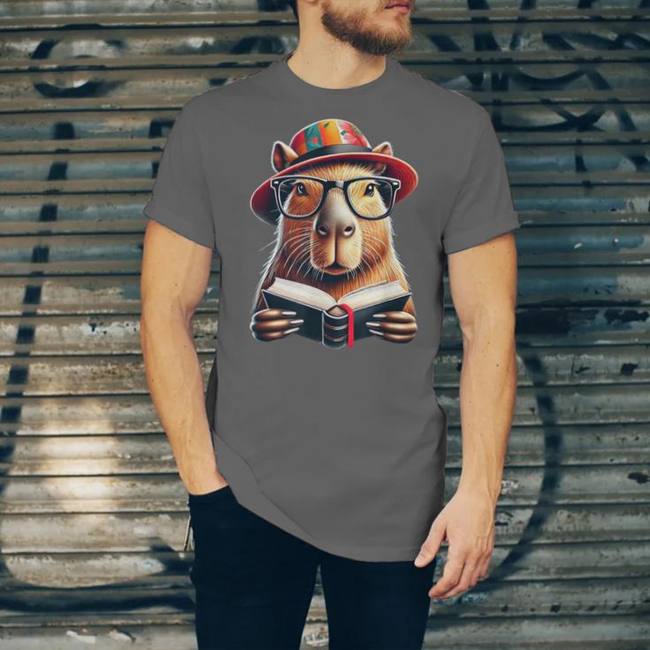 Capybara Bookworm Rodent Reading a Book Unisex Jersey T-Shirt