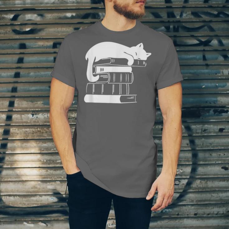 Cat Book Books And Cats Cat Lover Cat Mom Book Lovers Unisex Jersey T-Shirt