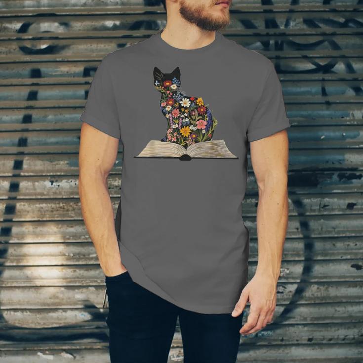Cat Book Flowers Unisex Jersey T-Shirt