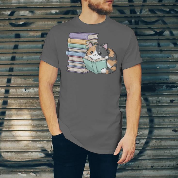 Cat On Books Pets Cats Reading Book Nerd Read Reader Bookcat Unisex Jersey T-Shirt