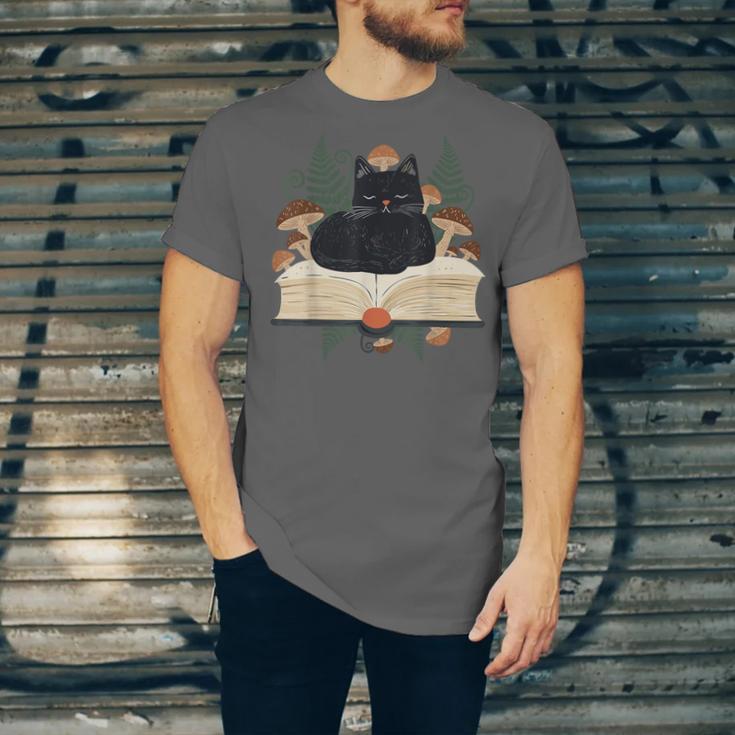 Cat On Open Book Mushrooms Ferns Dark Academia Unisex Jersey T-Shirt Cat On Open Book Mushrooms Ferns Dark Academia Unisex Jersey T-Shirt