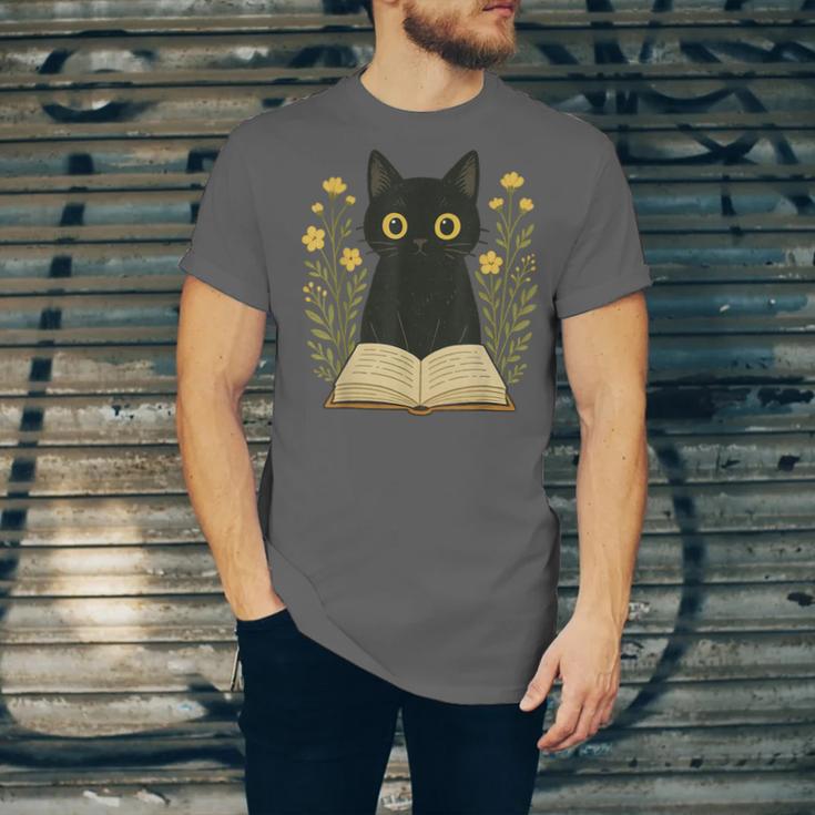 Cat Reading Book Flowers Unisex Jersey T-Shirt