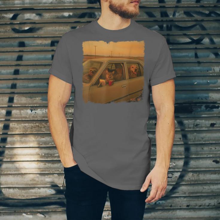 Cat Sloth Dog Retro Nostalgia Roadtrip Photo Unisex Jersey T-Shirt Cat Sloth Dog Retro Nostalgia Roadtrip Photo Unisex Jersey T-Shirt