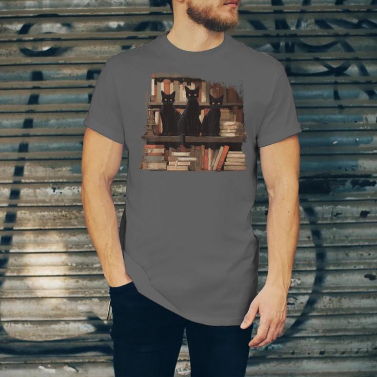Cats Antique Books Academia Library Aesthetic Bookworm Unisex Jersey T-Shirt