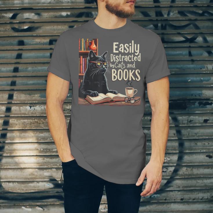Cats And Books Book & Cat Lover Easily Distracted By Unisex Jersey T-Shirt