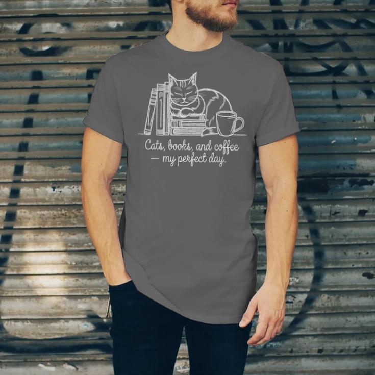 Cats Books And Coffee – My Perfect Day Cat Lover Unisex Jersey T-Shirt Cats Books And Coffee – My Perfect Day Cat Lover Unisex Jersey T-Shirt