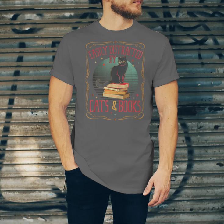 Cats And Books Lover Reading Literary Feline Humor Unisex Jersey T-Shirt