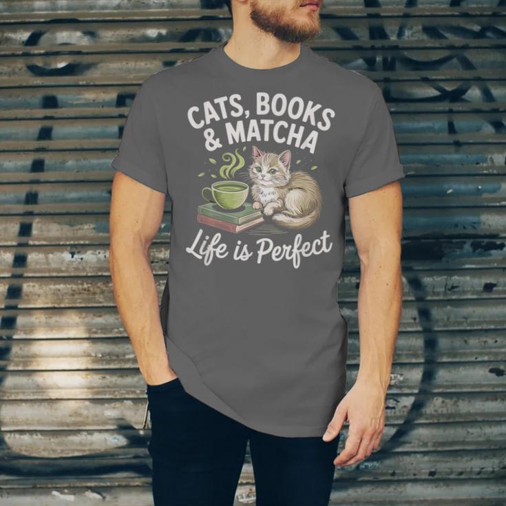 Cats Books And Matcha Life Is Perfect Green Tea Matcha Unisex Jersey T-Shirt