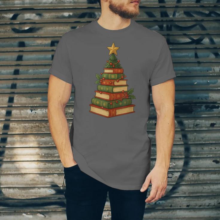 Christmas Book Tree Bookshelf Holiday For Readers Librarians Unisex Jersey T-Shirt