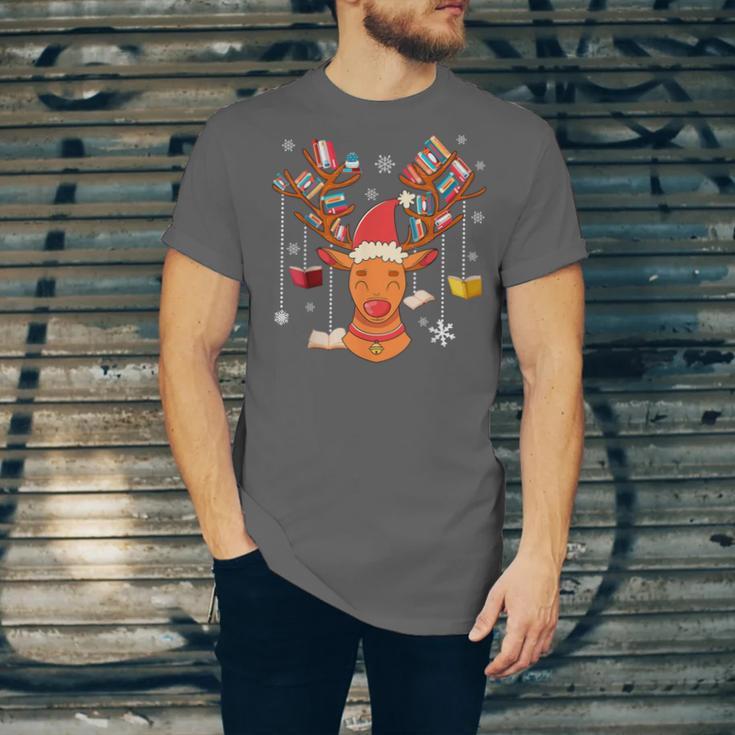 Christmas Librarian Reindeer Xmas Book Teachers Love Reading Unisex Jersey T-Shirt