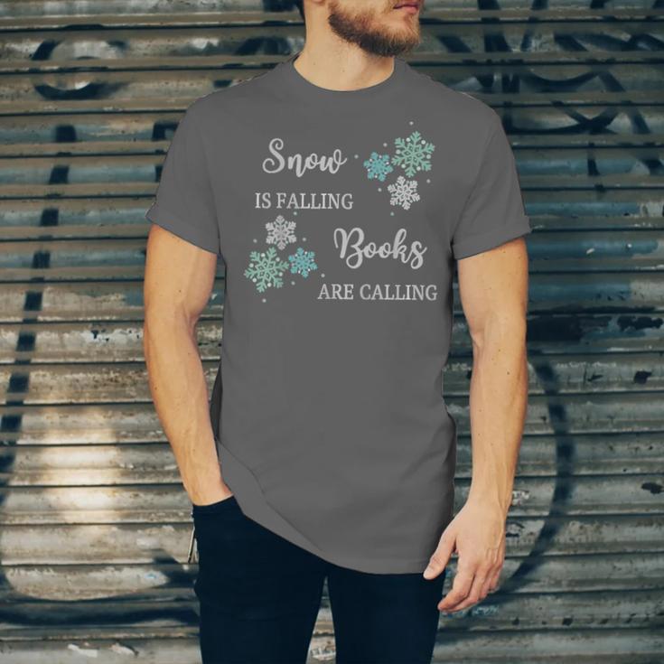 Christmas Shirts Snow Is Falling Books Are Calling Men Women Unisex Jersey T-Shirt