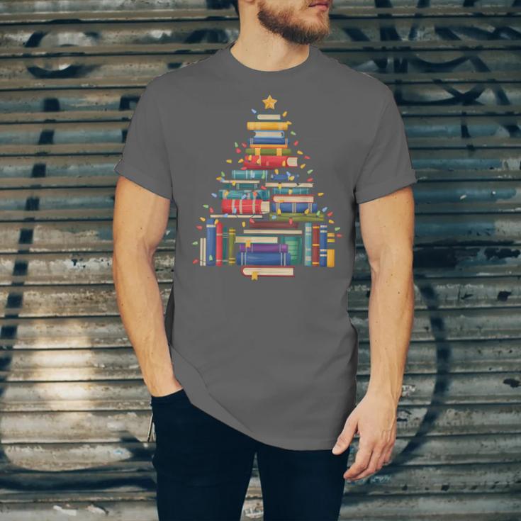 Christmas Tree Made Of Books Librarian Reader Holiday Unisex Jersey T-Shirt