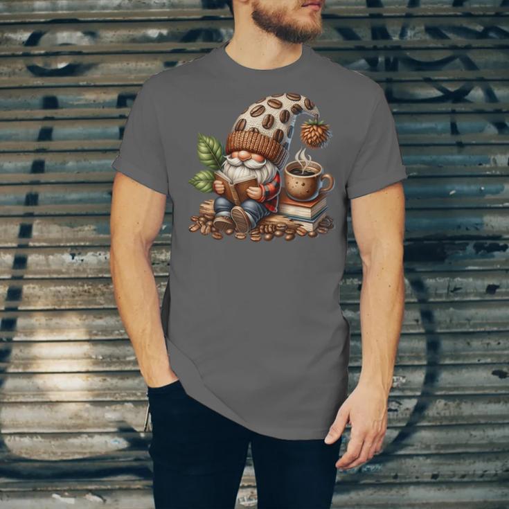 Coffee And Book Reading Accessories For Book Lovers Gnome Unisex Jersey T-Shirt Coffee And Book Reading Accessories For Book Lovers Gnome Unisex Jersey T-Shirt