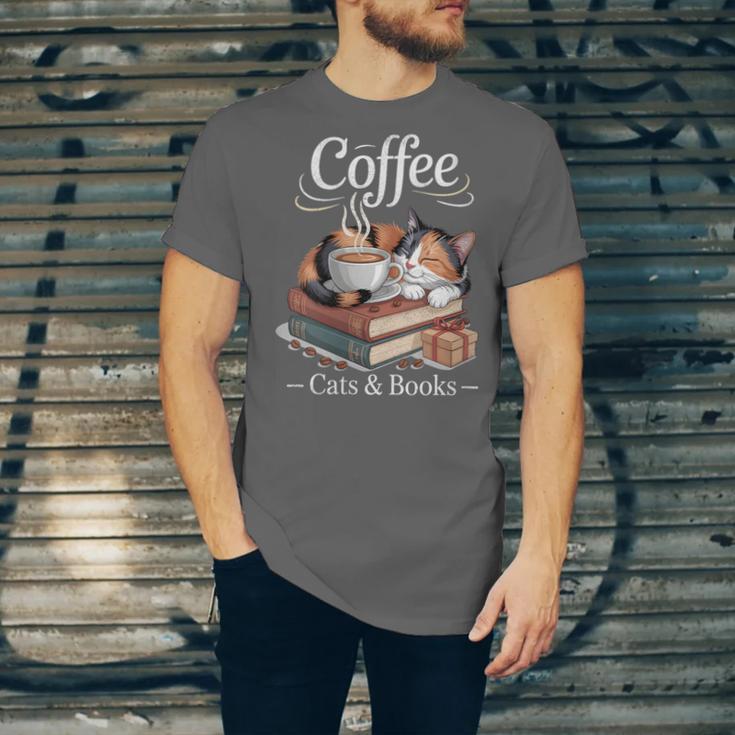 Coffee Cats And Books Cozy Calico Reader Love Cute Cat Unisex Jersey T-Shirt
