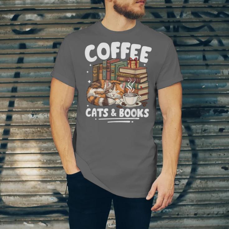 Coffee Cats And Books Cats And Reading Lovers Unisex Jersey T-Shirt