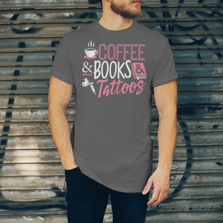 Coffee Lover Shirt Coffee And Books And Tattoos Men Women Unisex Jersey T-Shirt