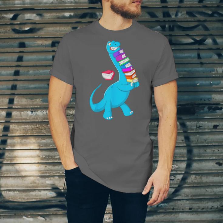 Cool Dinosaur Books Art For Men Women Libarian Book Lover Unisex Jersey T-Shirt
