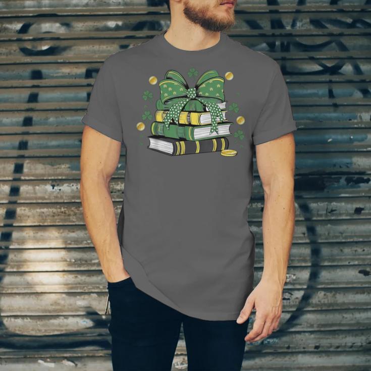 Coquette Bow Books St Patrick's Shamrock Bookworm Librarian Unisex Jersey T-Shirt