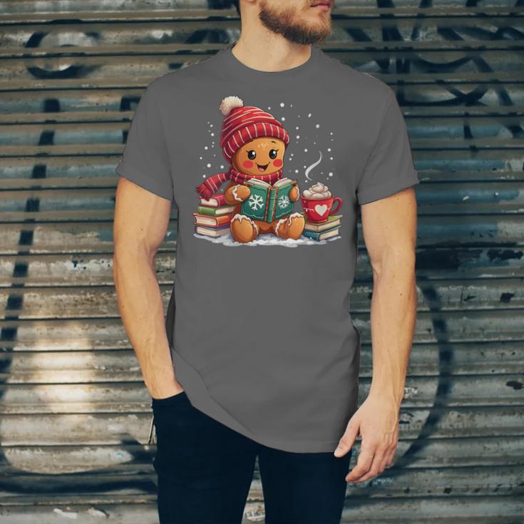 Cozy Gingerbread Christmas Reading Book Xmas Snowflakes Fall Unisex Jersey T-Shirt