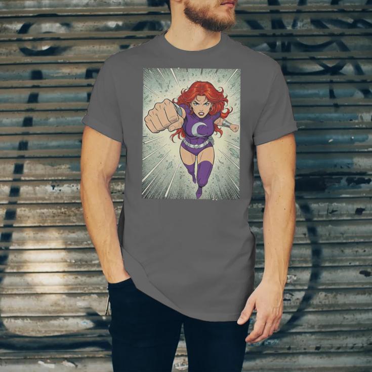 The Crimson Crescent 90s Retro Comic Book Superheroine Art Unisex Jersey T-Shirt