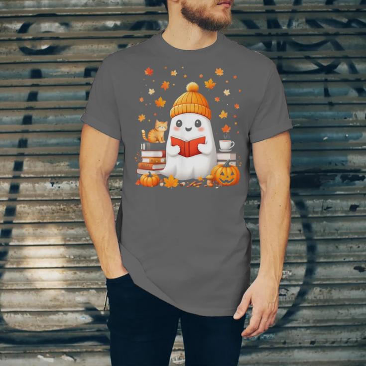 Cute Beanie Ghost Bookworm Cozy Book Reading Halloween Unisex Jersey T-Shirt Cute Beanie Ghost Bookworm Cozy Book Reading Halloween Unisex Jersey T-Shirt