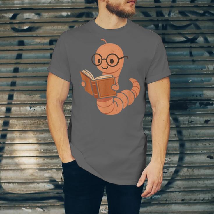 Cute Bookworm Worm Reading Book Glasses Nerdy Unisex Jersey T-Shirt
