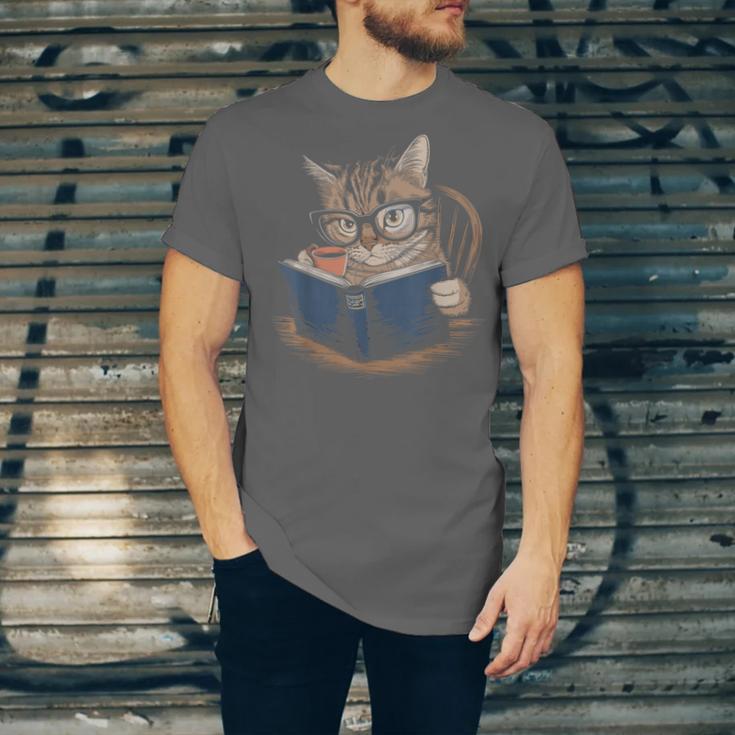 Cute Cat Reading Books With Tea Unisex Jersey T-Shirt Cute Cat Reading Books With Tea Unisex Jersey T-Shirt