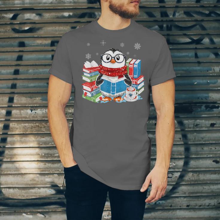 Cute Christmas A Penguin Reading Book Snowflake Hot Teacher Unisex Jersey T-Shirt